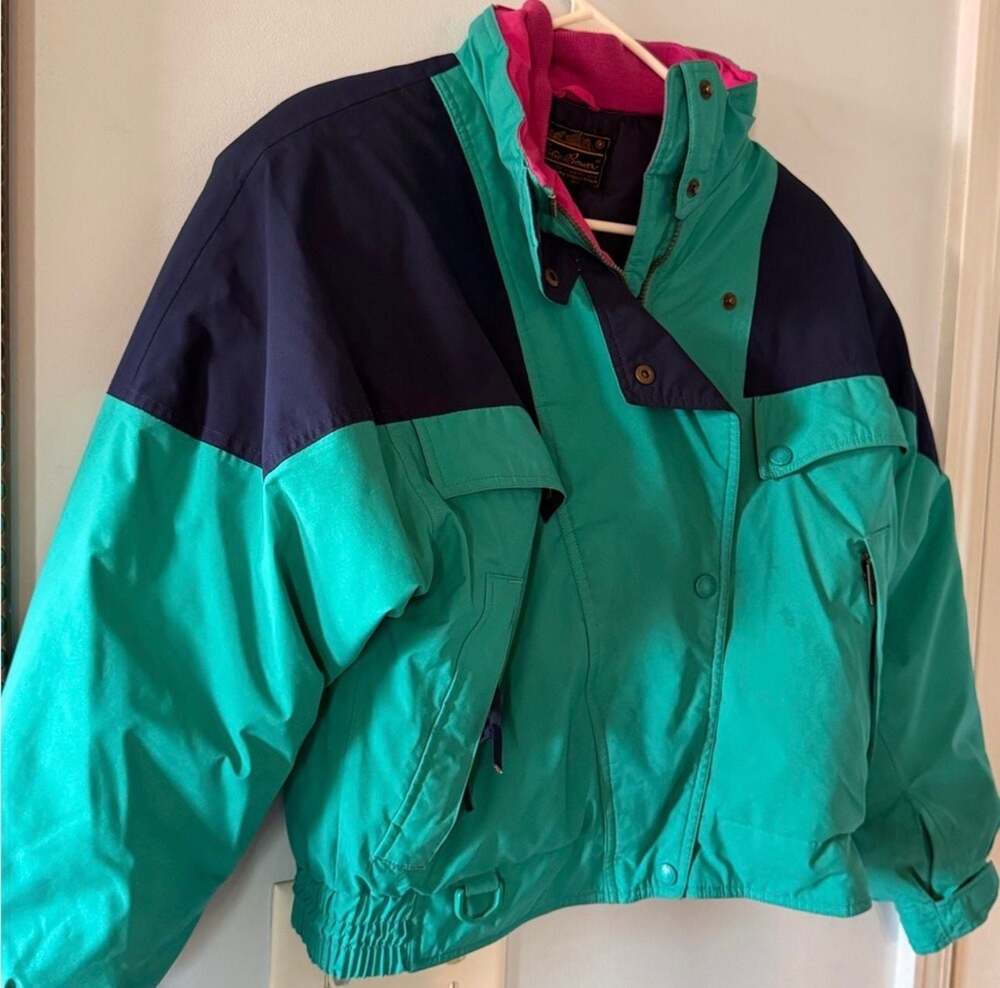 Vintage Eddie Bauer Goose Down Ski Jacket 90s Colorblock Puffer Coat Retro Y2K - Picture 2 of 14